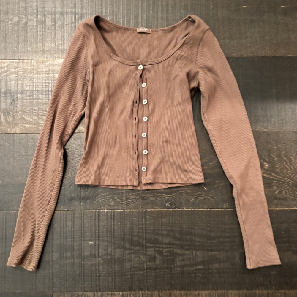 Brandy Melville Brown Button-Up Top